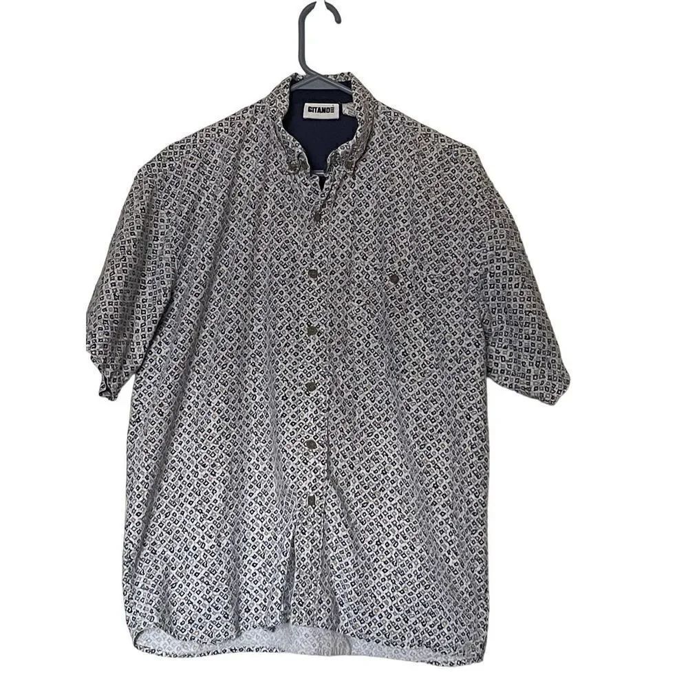 Gitano Mens Multi Color Collared Short Sleeve Graphic Buttons Down Shirt Size L
